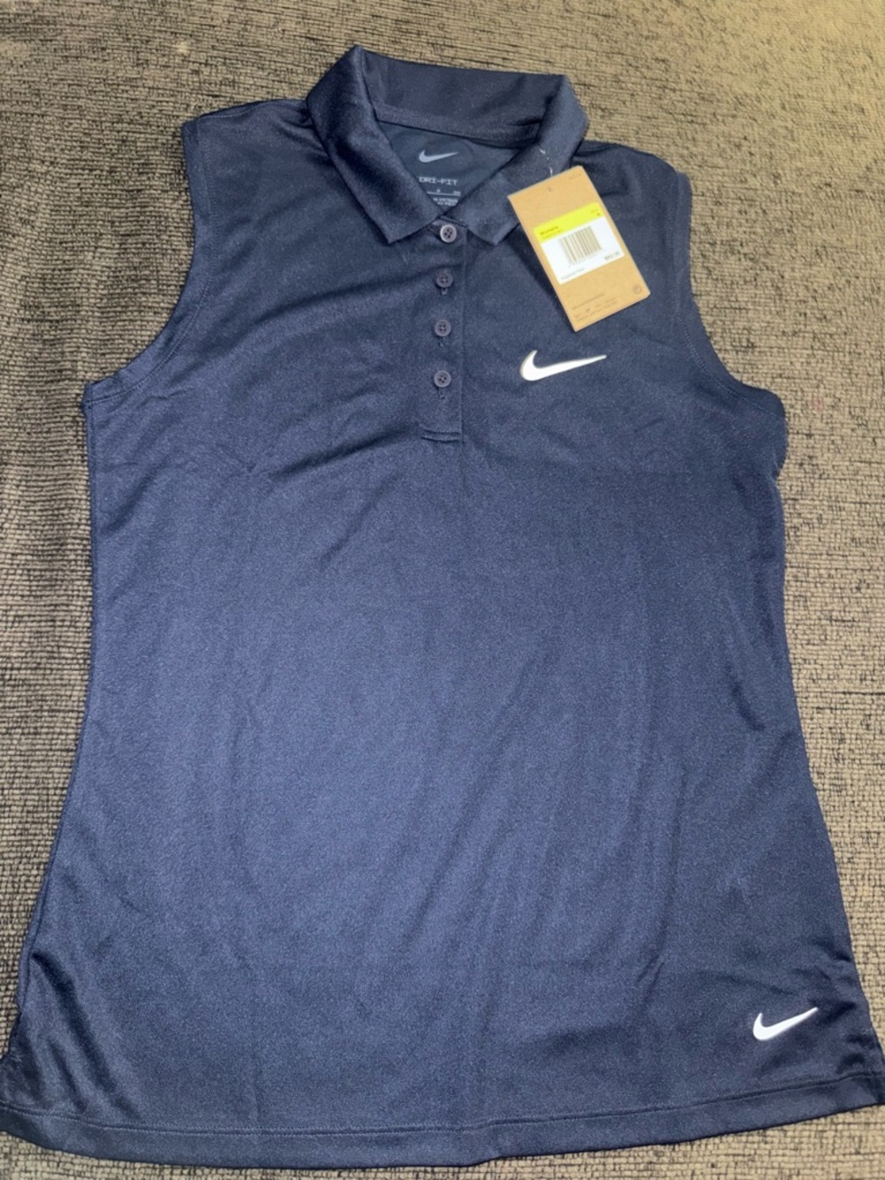 Nike Women's Navy Sleeveless Polo Tank with White Swoosh